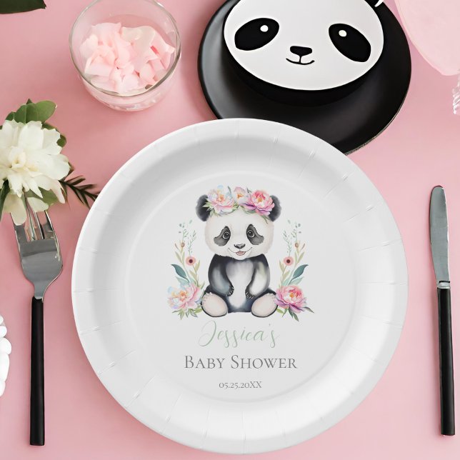 Prato De Papel Baby Panda Peonies Jungle Chá de fraldas (Add charm to your celebration with our Baby Panda Peonies Jungle Paper Plates!)