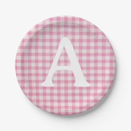 Prato De Papel Baby Pink Gingham Custom Initial