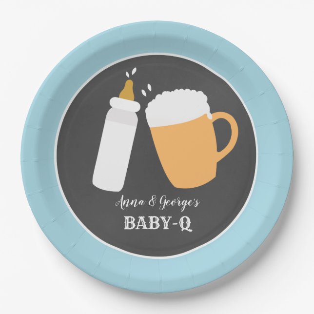 Prato De Papel Baby-Q Beer Barbecue Co-Ed Plate - Azul (Frente)