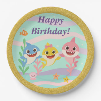 Prato De Papel Baby Shark Birthday Party Plates