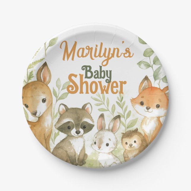 Prato De Papel Baby Shower Cute Baby Animals (Frente)