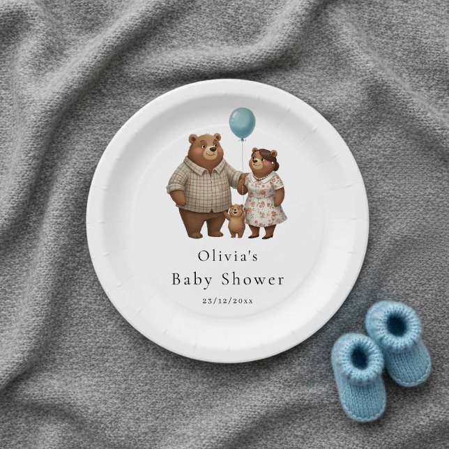 Prato De Papel Baby Shower for Boy Blue Balloon Teddy Bear (Criador carregado)