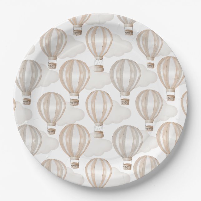 Prato De Papel Baby Shower Hot Air Balloons Gender Neutral (Frente)