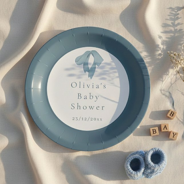 Prato De Papel Baby Shower Paper Plates for Boy – Blue Bow (Criador carregado)