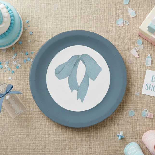 Prato De Papel Baby Shower Paper Plates for Boy – Blue Bow (Criador carregado)