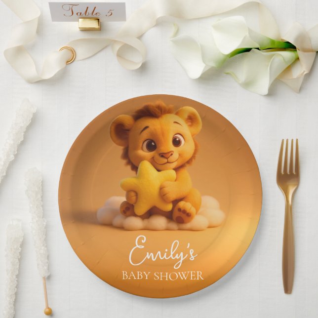 Prato De Papel Baby Shower Paper Plates – Little Lion & Star (Casamento)