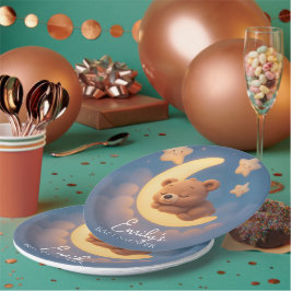 Prato De Papel Baby Shower Paper Plates – Teddy Bear on the Moon
