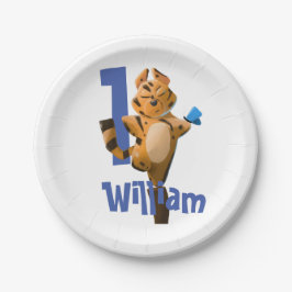 Prato De Papel Baby Tiger Xadrez Primeiro Aniversário Clássico