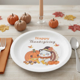 Prato De Papel Baby Turkey And Pumpkin Celebrating Thanksgiving 