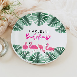 Prato De Papel Bachelorette Tropical Flamingo, Rosa-Quente, OAKLE