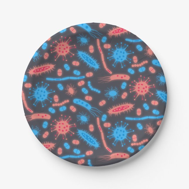 Prato De Papel Bactéria Brilhante Microorganismo rosa azul (Frente)