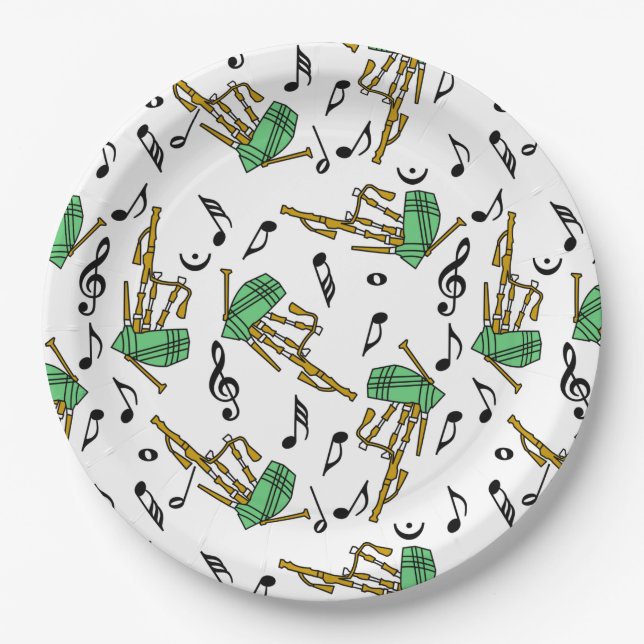 Prato De Papel Bagpipe Music Notes Pattern (Frente)
