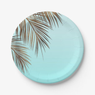 Prato De Papel Bahama Breeze Copper Palm Aqua Sea Blue Weding