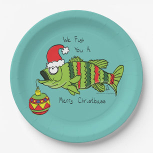 Prato De Papel Baixo Natal Engraçado Pesca Peixe Cartoon
