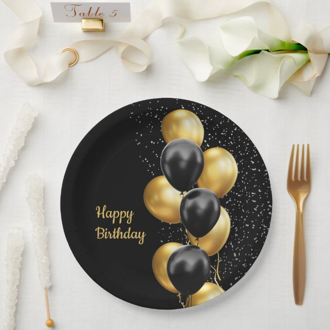 Prato De Papel Balão Chic Dourado Preto  (Casamento)