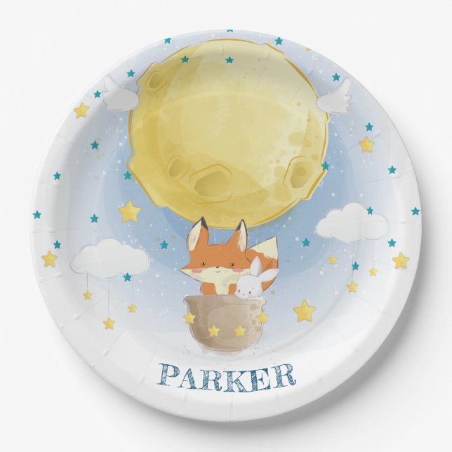 Prato De Papel Balão de Ar Moon Personalizado (Frente)