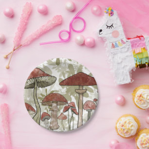 Prato De Papel Balão de Cogumelos Verdes e Vermelhos