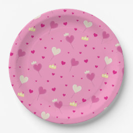 Prato De Papel Balão de coração e coroas.