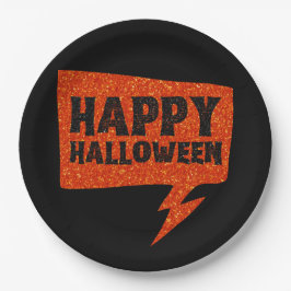 Prato De Papel Balão de Fala Brilho Feliz Halloween