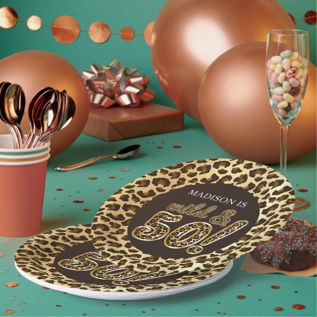 Prato De Papel Balão de Folha de Leopardo Personalizado do 50º An (Múltiplo)