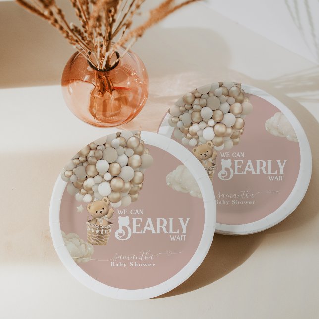 Prato De Papel Balão de Urso de Teddy Espera Chá de Garota (Criador carregado)