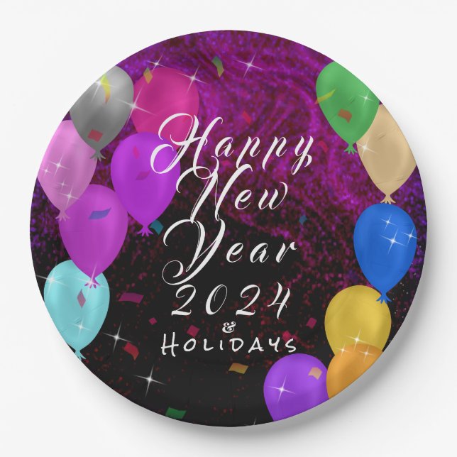 Prato De Papel Balão feliz ano novo (Frente)