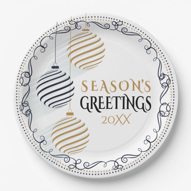 Prato De Papel Balas de férias mínimas Douradas e pretas modernas (Frente)