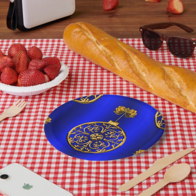 Prato De Papel Balas de Natal em Azul (Piquenique)