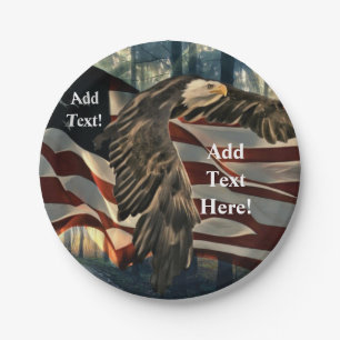 Prato De Papel Bald Eagle American Flag Country Road Paper Placas