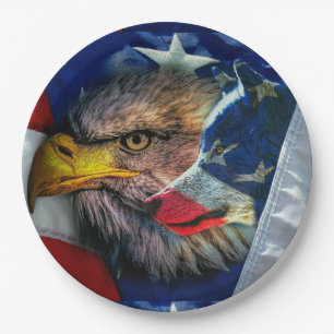 Prato De Papel Bald Eagle Wolf American Flag