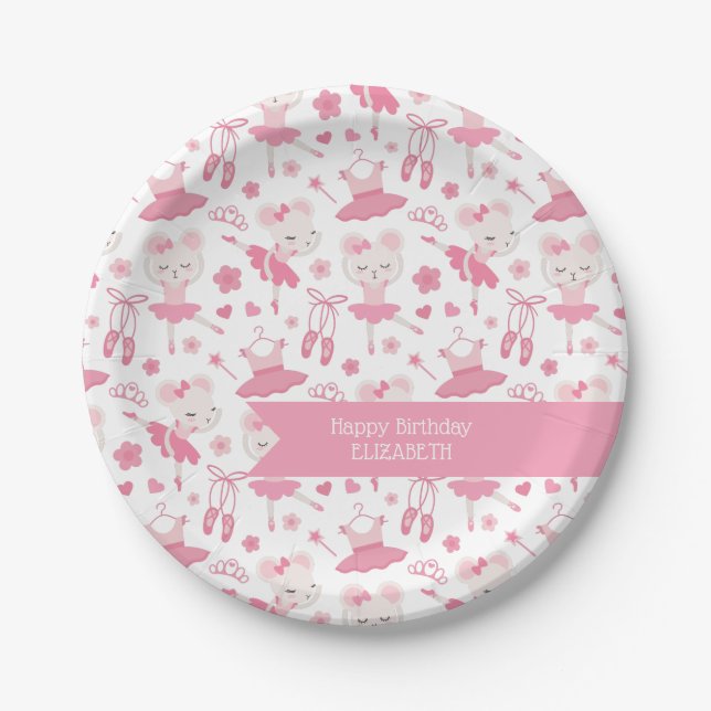 Prato De Papel Balé Ballerina Pink Party Plates, 7" (Frente)