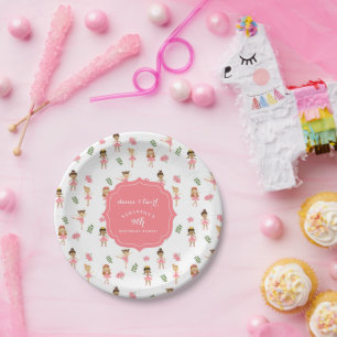 Prato De Papel Balé Dança e Ballerina Rosa Brilhante Aniversário