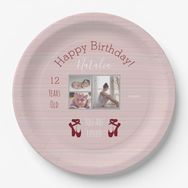 Prato De Papel Balé Theme Birthday Plate com fotos - Mauve (Frente)