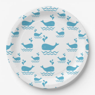 Prato De Papel Baleia Azul Fofa Padrão Seamless Oceano (1)
