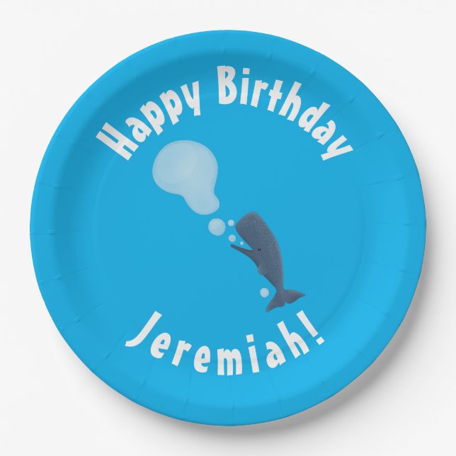 Prato De Papel Baleia de esperma branca soprando cartoons (Frente)