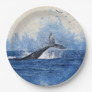 Prato De Papel Baleia em Aves do Mar em Presente de Arte à Distân