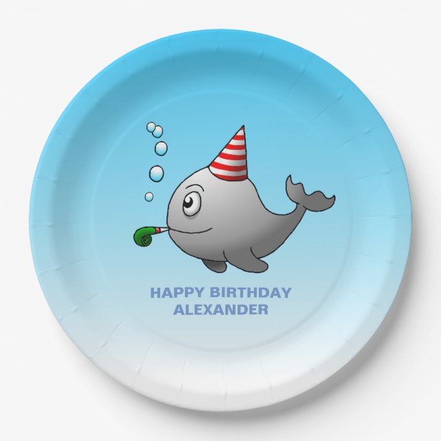Prato De Papel Baleia pronta para festa (Frente)