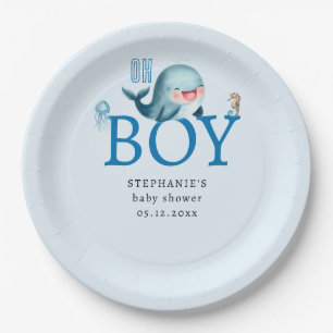 Prato De Papel Baleia sob a água do mar Chá de fraldas azul