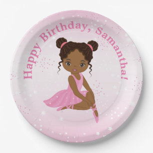Prato De Papel Ballerina - África-americana - Placa de Papel Bir
