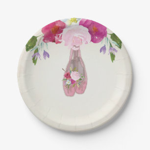 Prato De Papel Ballerina Floral Rosa Primeiro Aniversário Placa