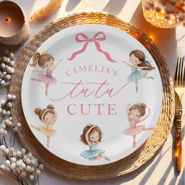 Prato De Papel Ballet Pink Girls Bow Tutu Ballerina 1st Birthday (Criador carregado)