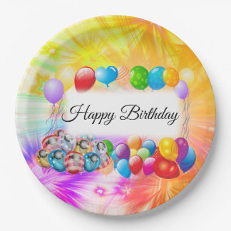 Prato De Papel Balões Cons, Coloridos, Fireworks, Aniversário
