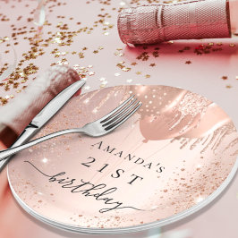 Prato De Papel Balões cor-de-rosa rosa de aniversário