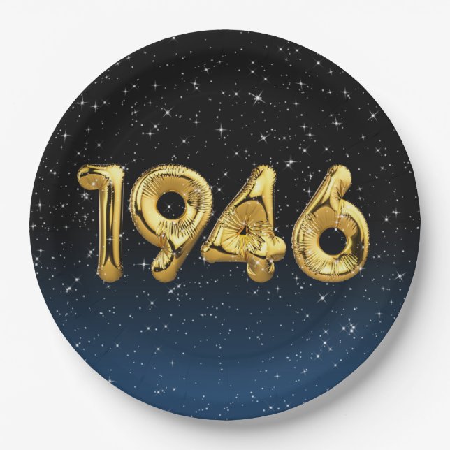 Prato De Papel Balões De Aniversário De 1946 Em Estrelas (Frente)