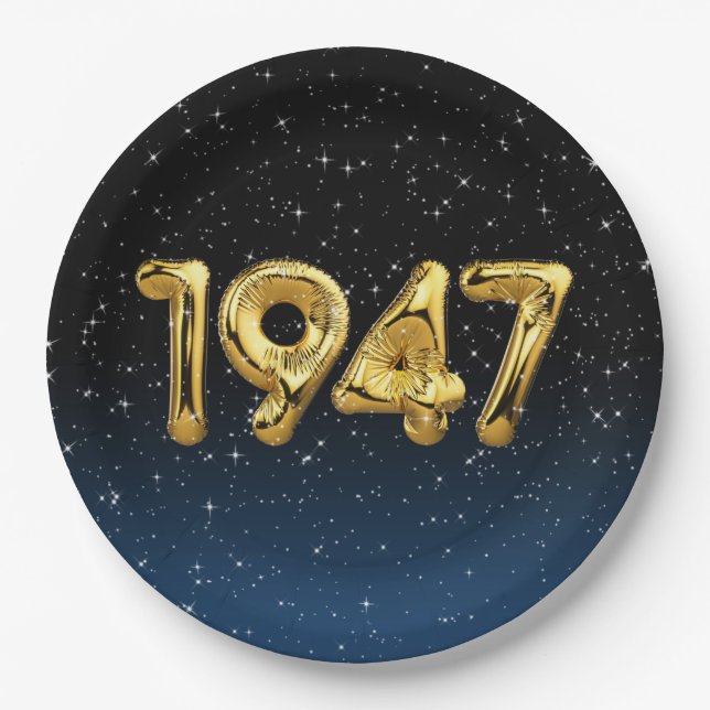 Prato De Papel Balões De Aniversário De 1947 Em Estrelas (Frente)