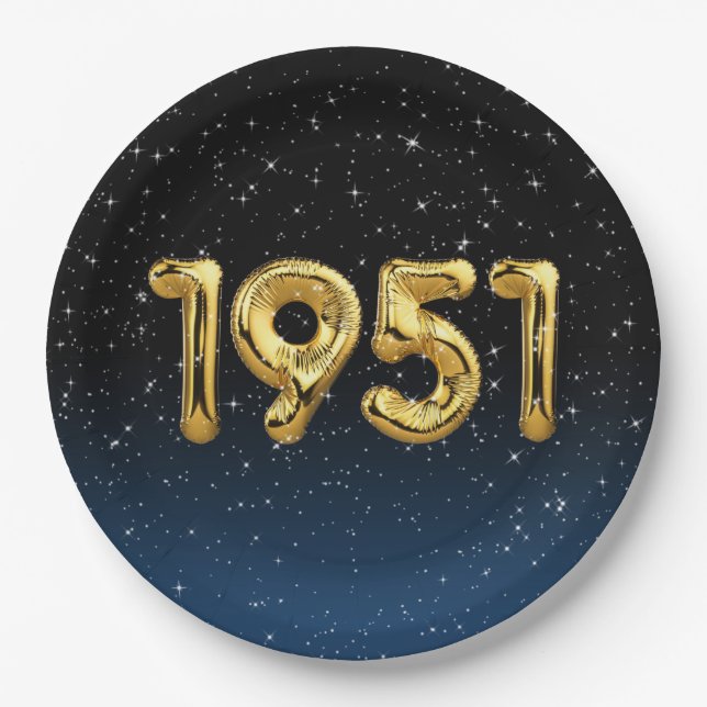 Prato De Papel Balões De Aniversário De 1951 Em Estrelas (Frente)