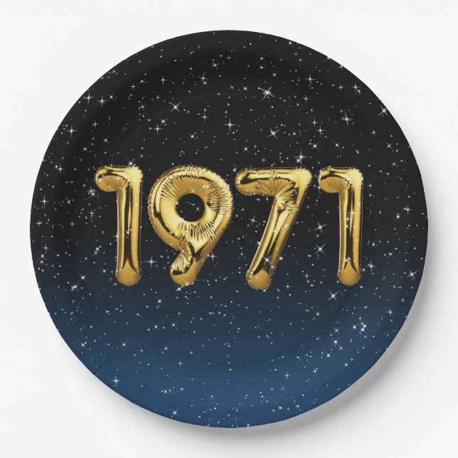Prato De Papel Balões De Aniversário De 1971 Em Estrelas (Frente)
