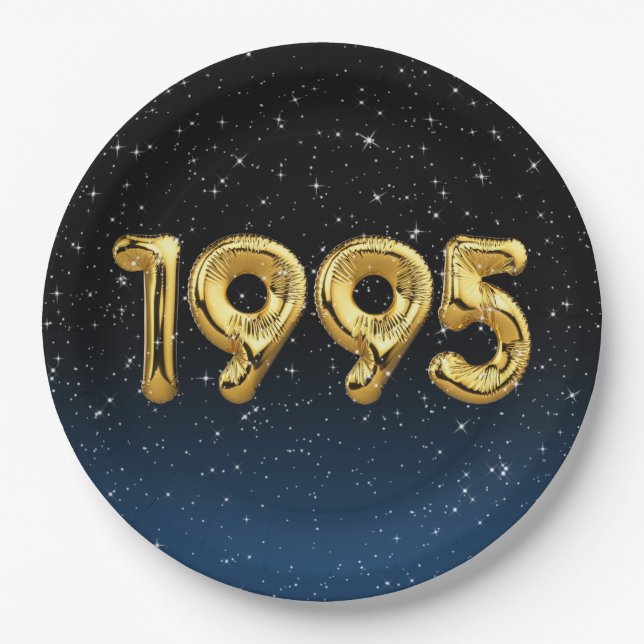 Prato De Papel Balões De Aniversário De 1995 Em Estrelas (Frente)