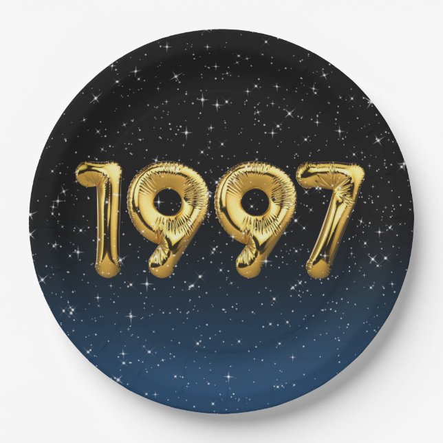 Prato De Papel Balões De Aniversário De 1997 Em Estrelas (Frente)