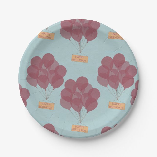 Prato De Papel Balões de aniversário felizes (Frente)